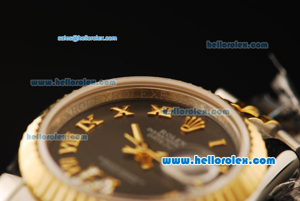 Rolex Datejust Automatic Movement ETA Coating Case with Gold Bezel and Roman Numerals- Two Tone Strap - Click Image to Close